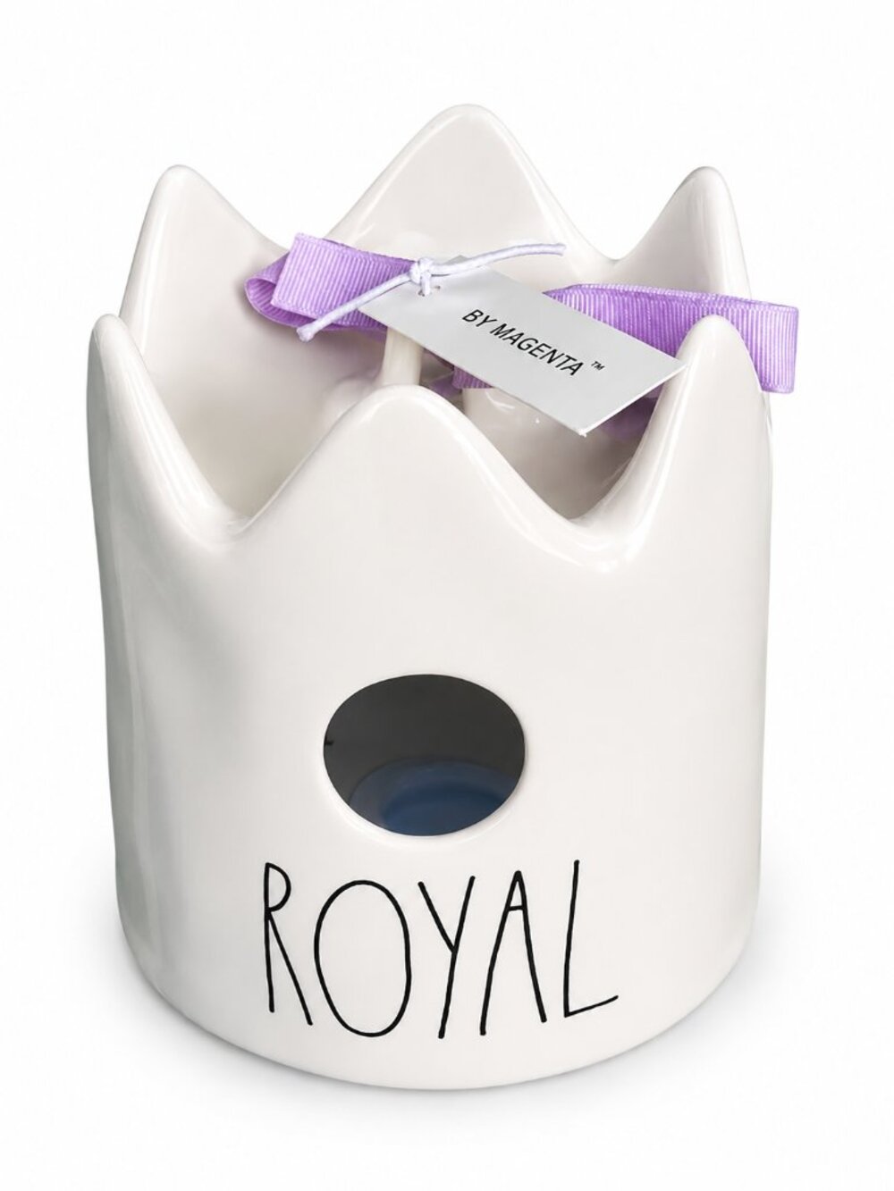 Rae Dunn "Royal" White Ceramic Birdhouse with Purple Bow